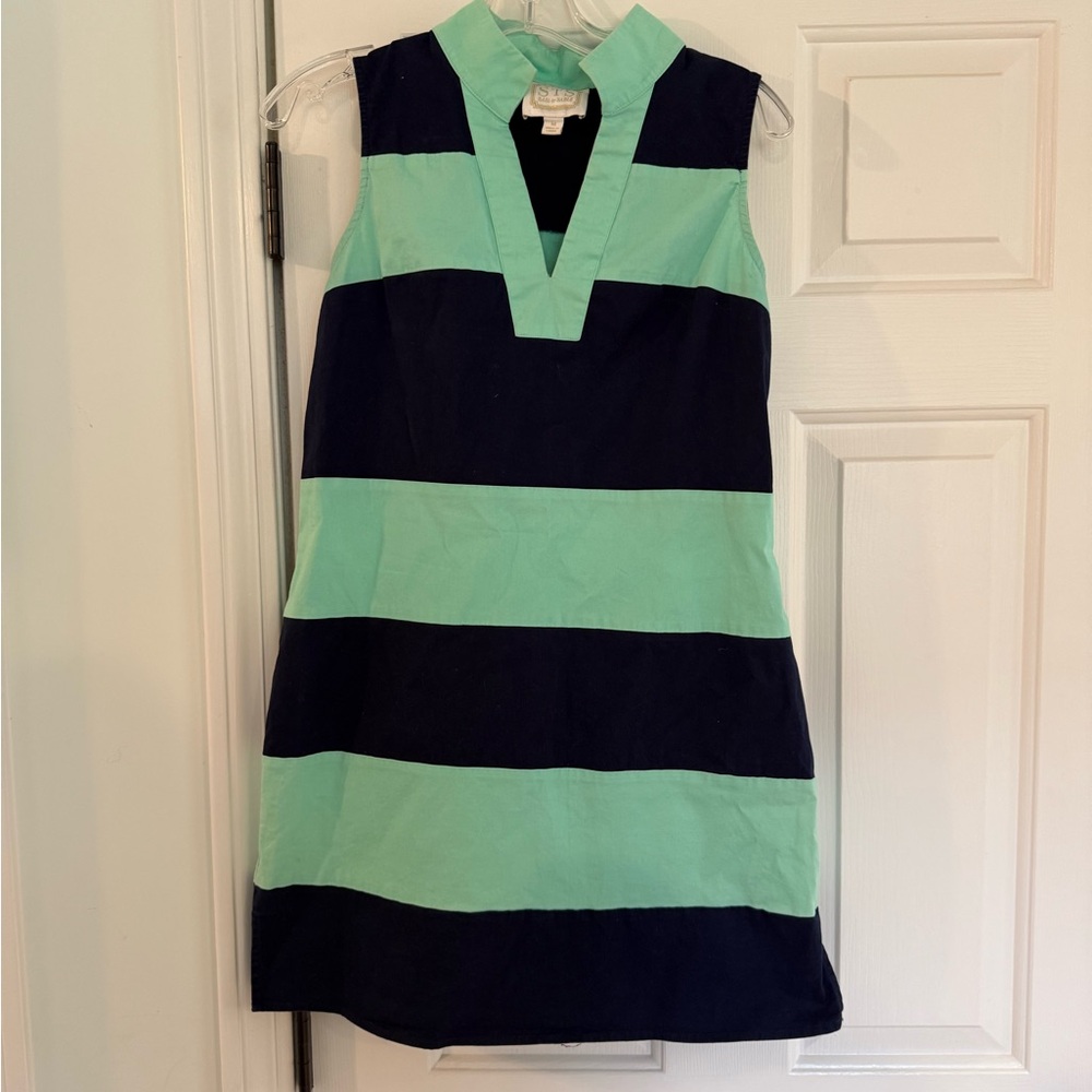 Sail to Sable Striped Sleeveless Dress in Navy and Mint